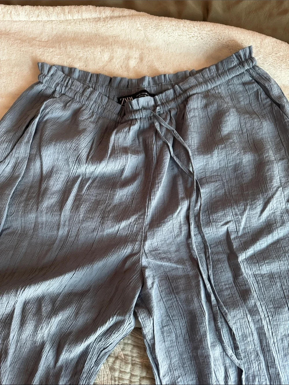 Zara Light Blue Wide-Leg Linen Pants